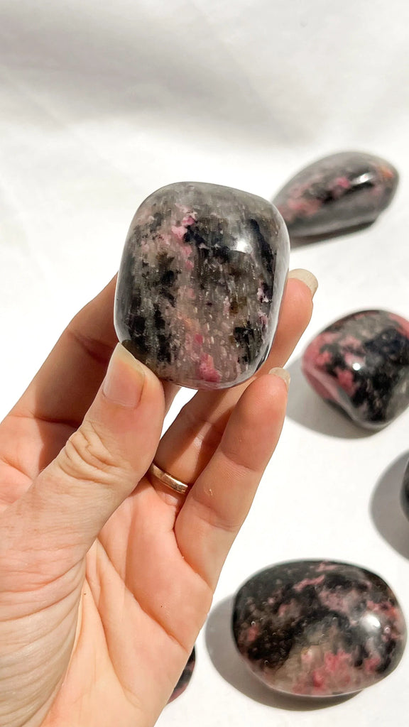 Quartz with Magnetite + Rhodonite Palm Stone | Large - Unearthed Crystals