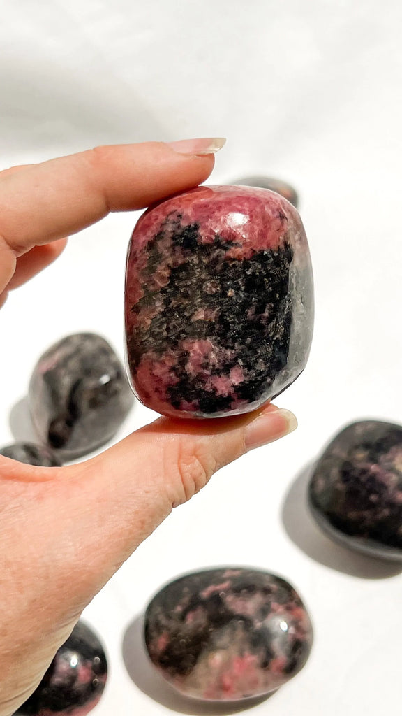 Quartz with Magnetite + Rhodonite Palm Stone | Large - Unearthed Crystals