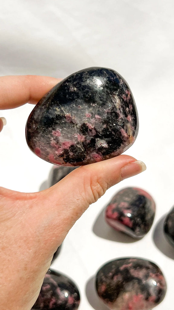 Quartz with Magnetite + Rhodonite Palm Stone | Large - Unearthed Crystals