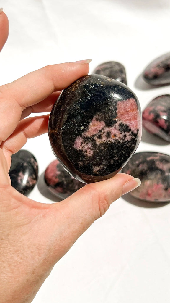 Quartz with Magnetite + Rhodonite Palm Stone | Large - Unearthed Crystals