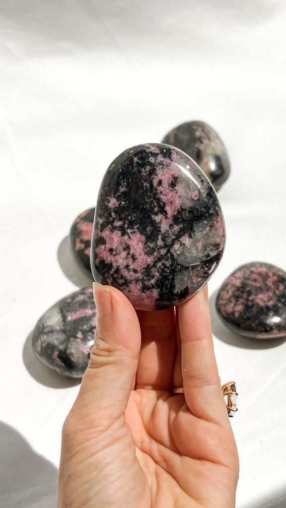 Quartz with Magnetite + Rhodonite Palm Stone | XL - Unearthed Crystals