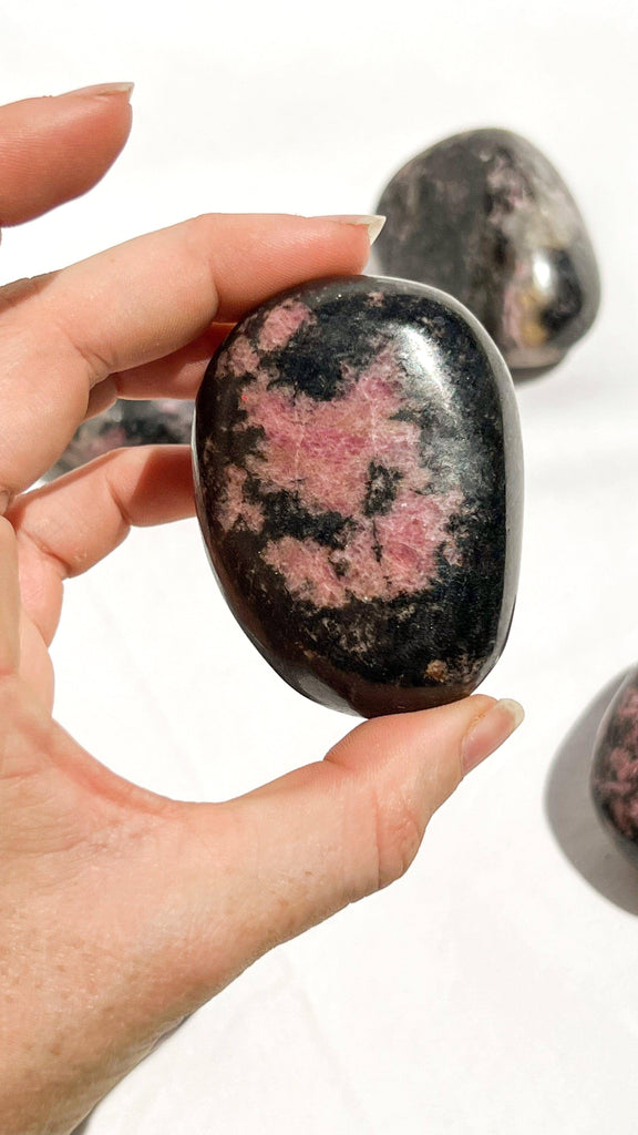 Quartz with Magnetite + Rhodonite Palm Stone | XL - Unearthed Crystals