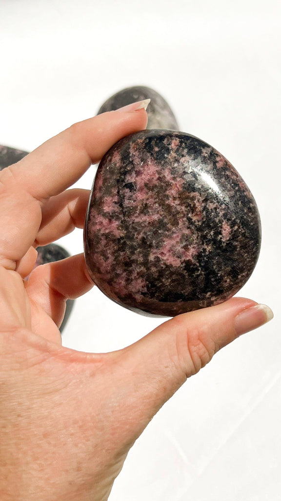 Quartz with Magnetite + Rhodonite Palm Stone | XL - Unearthed Crystals