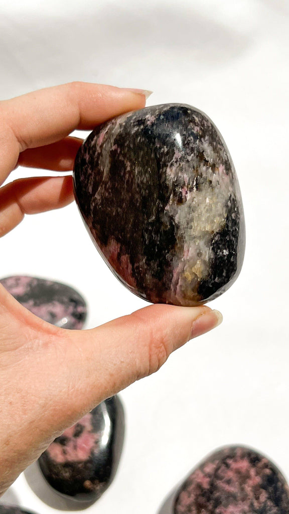 Quartz with Magnetite + Rhodonite Palm Stone | XL - Unearthed Crystals