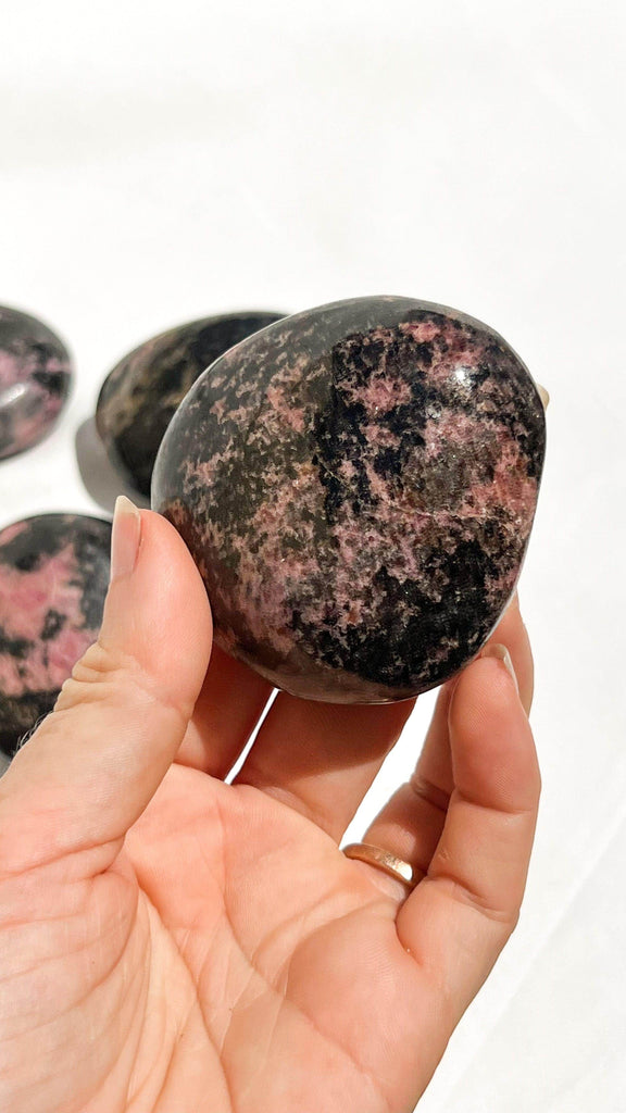 Quartz with Magnetite + Rhodonite Palm Stone | XL - Unearthed Crystals