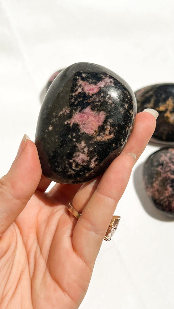 Quartz with Magnetite + Rhodonite Palm Stone | XL - Unearthed Crystals