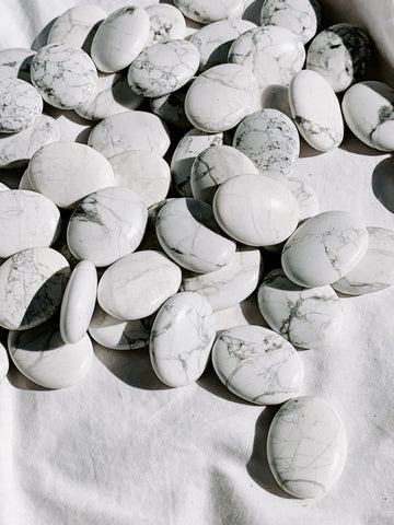 White Howlite Pillow Palm Stone - Unearthed Crystals