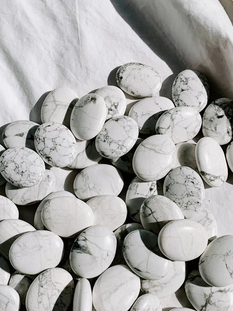 White Howlite Pillow Palm Stone - Unearthed Crystals
