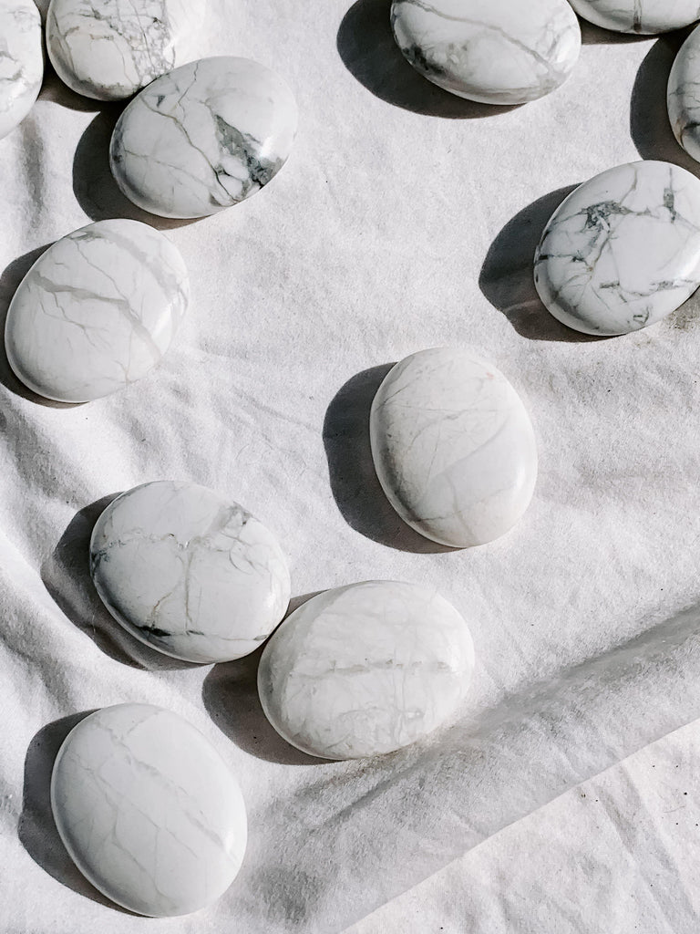 White Howlite Pillow Palm Stone - Unearthed Crystals