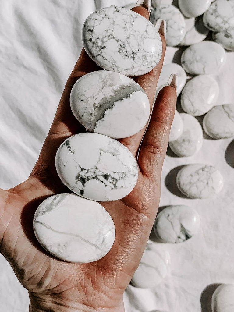 White Howlite Pillow Palm Stone - Unearthed Crystals