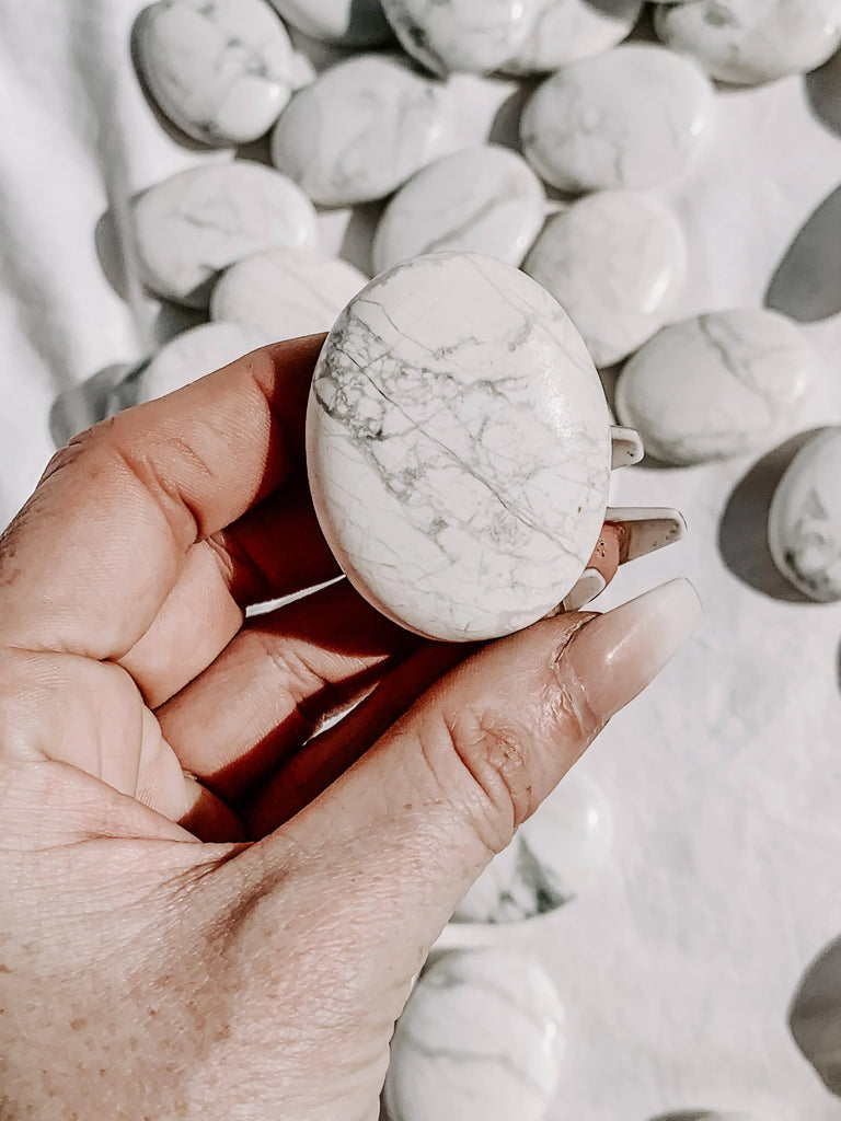 White Howlite Pillow Palm Stone - Unearthed Crystals
