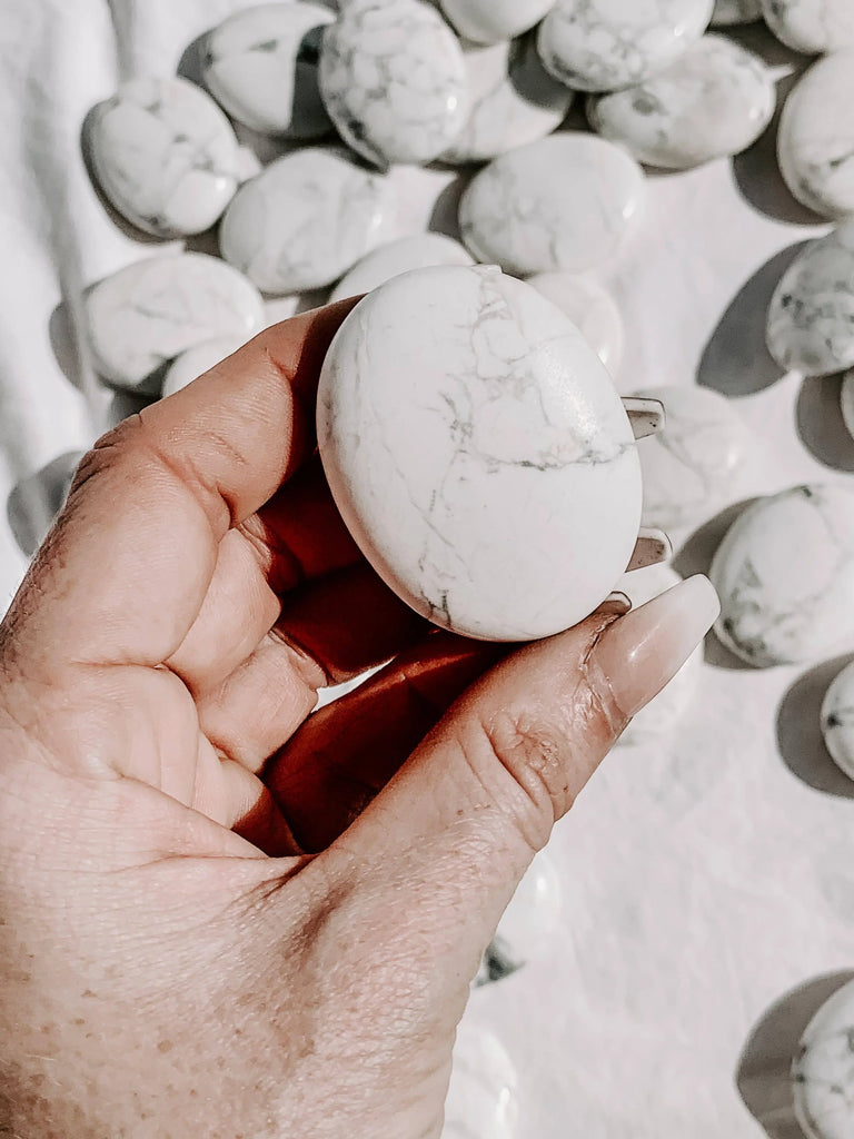 White Howlite Pillow Palm Stone - Unearthed Crystals