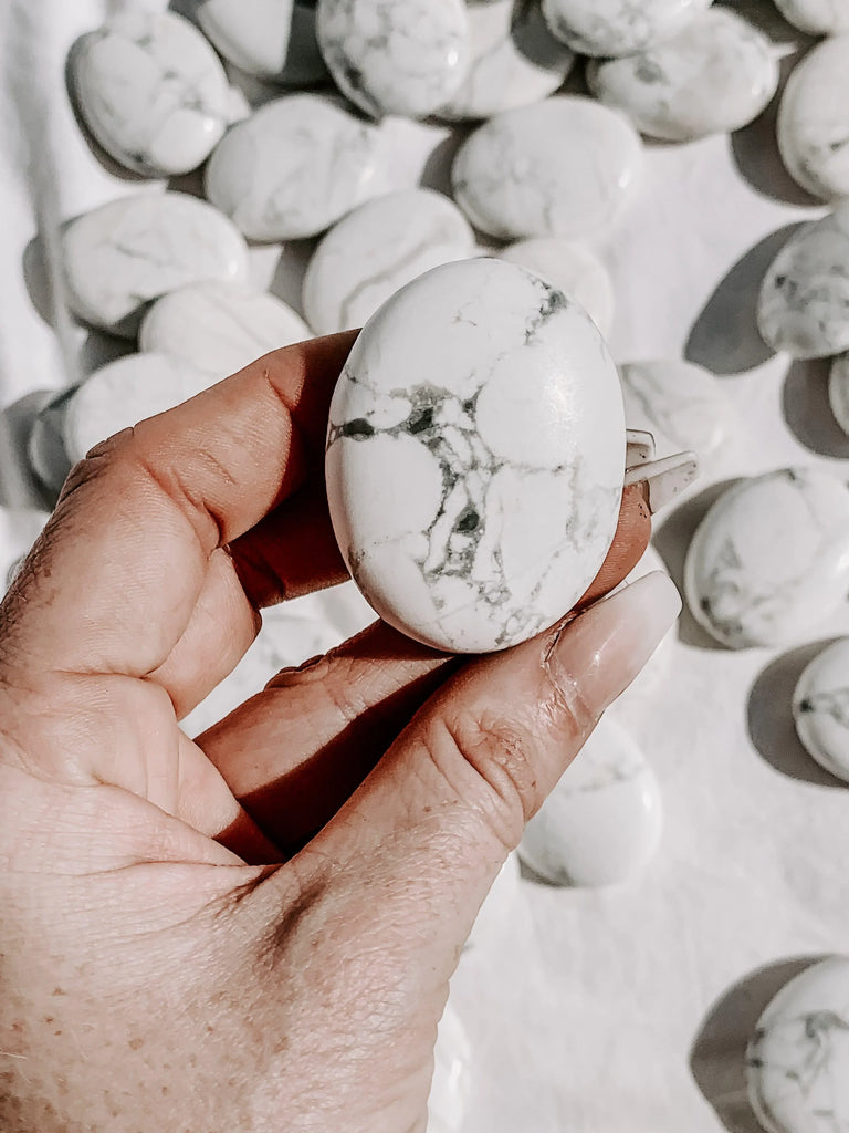 White Howlite Pillow Palm Stone - Unearthed Crystals