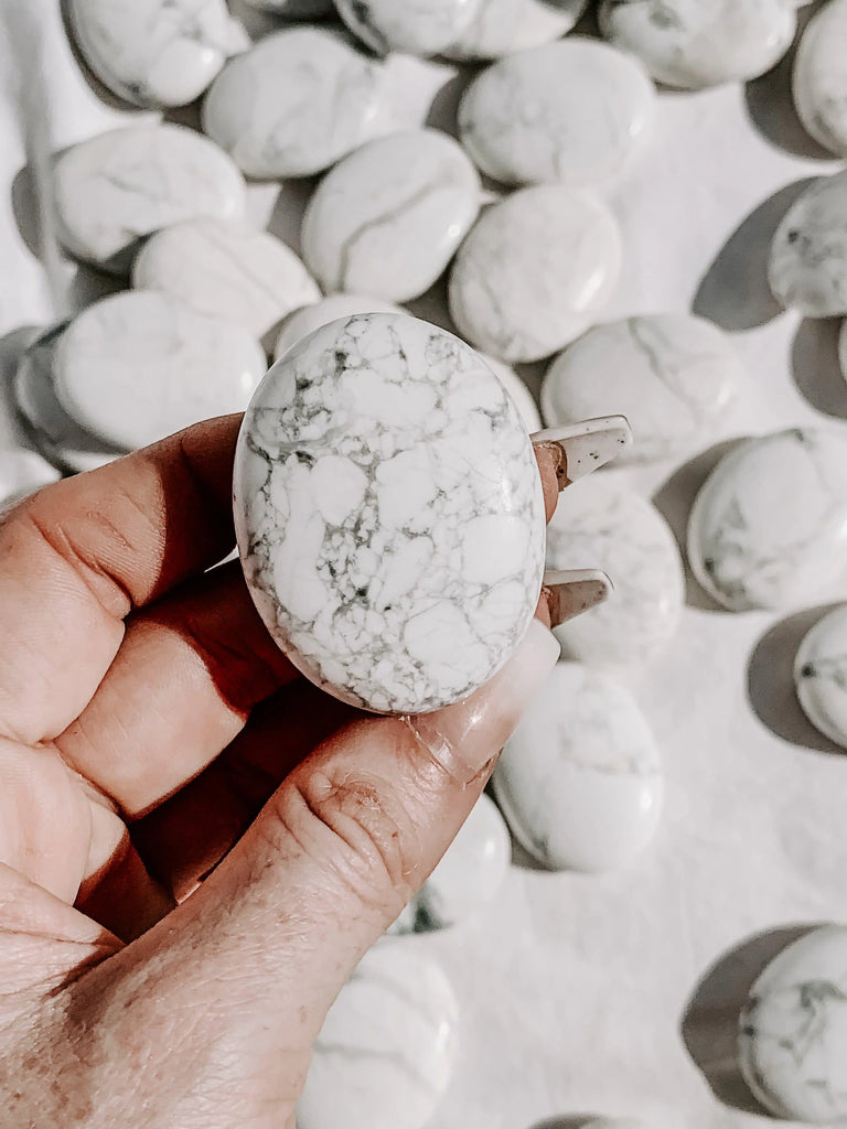 White Howlite Pillow Palm Stone - Unearthed Crystals