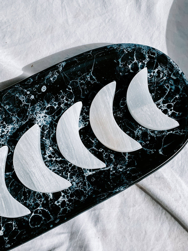 Selenite Crescent Moon Carving | Small - Unearthed Crystals