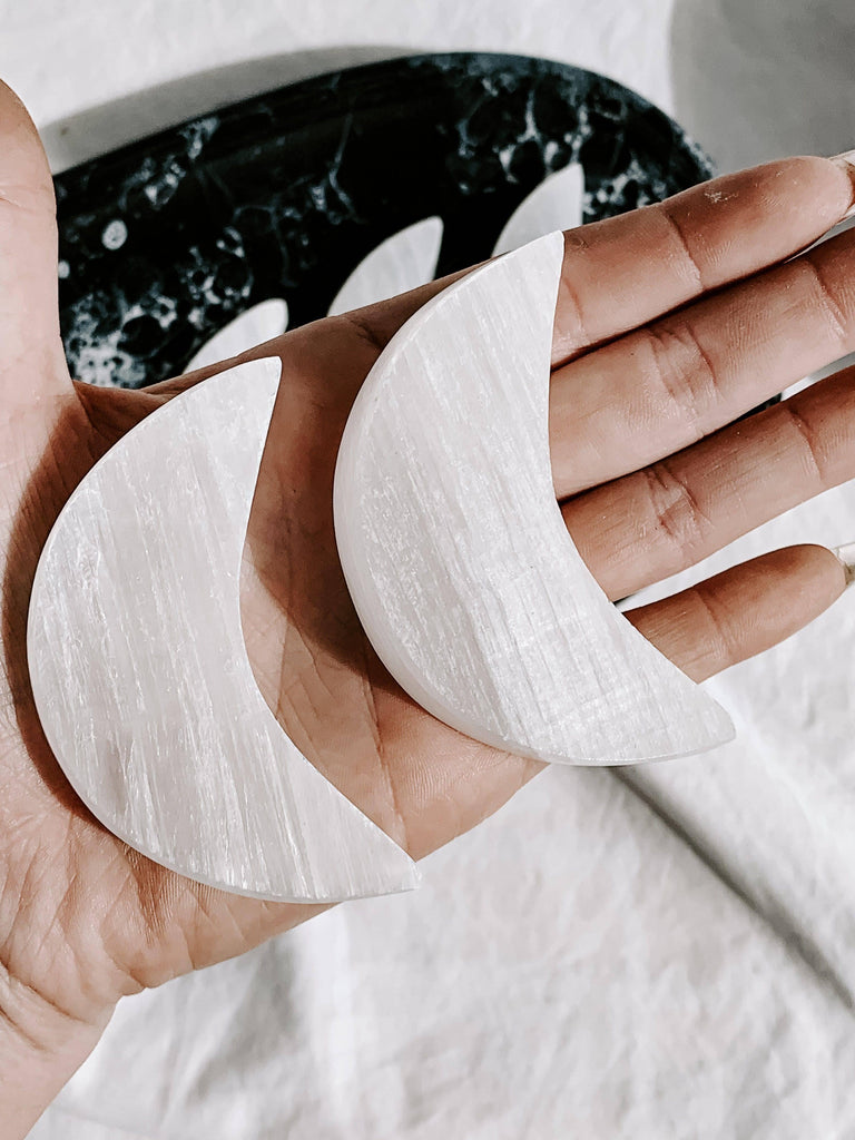 Selenite Crescent Moon Carving | Small - Unearthed Crystals