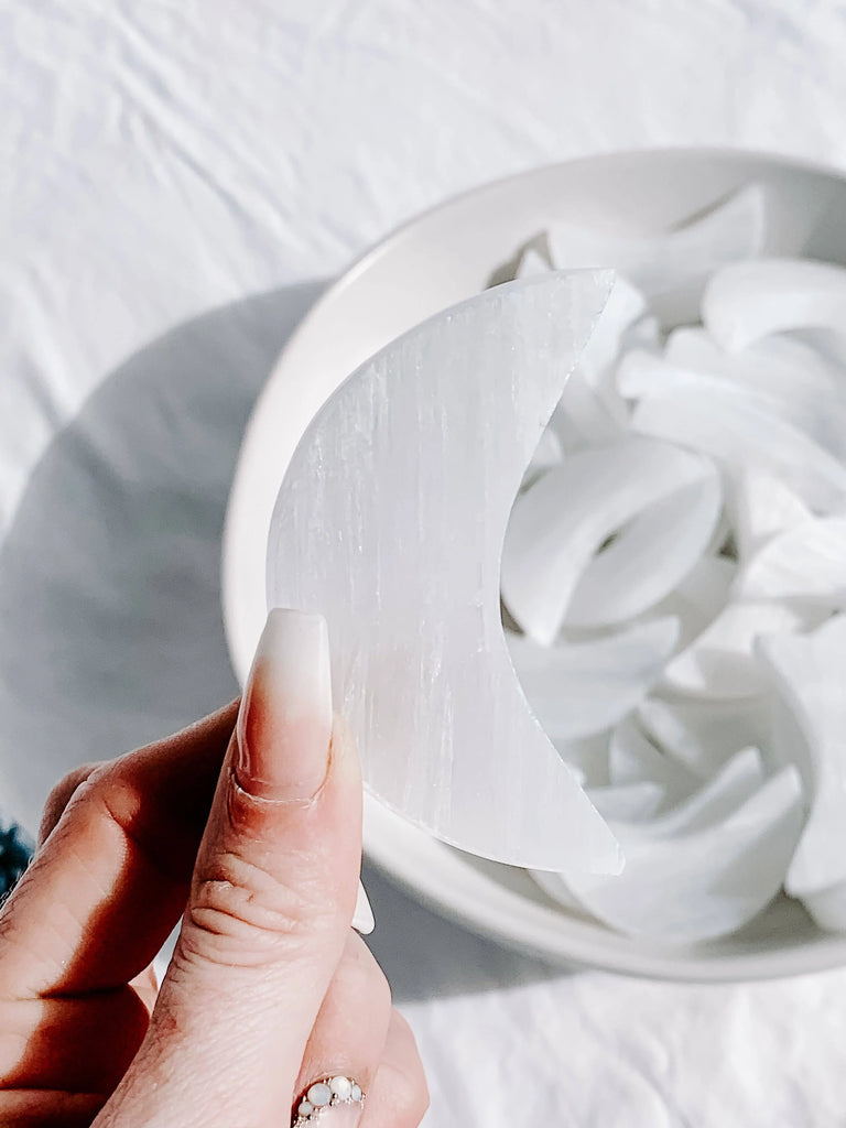 Selenite Crescent Moon Carving | Small - Unearthed Crystals