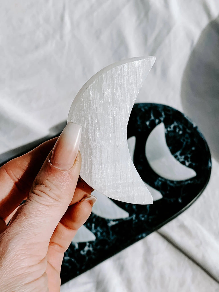Selenite Crescent Moon Carving | Small - Unearthed Crystals