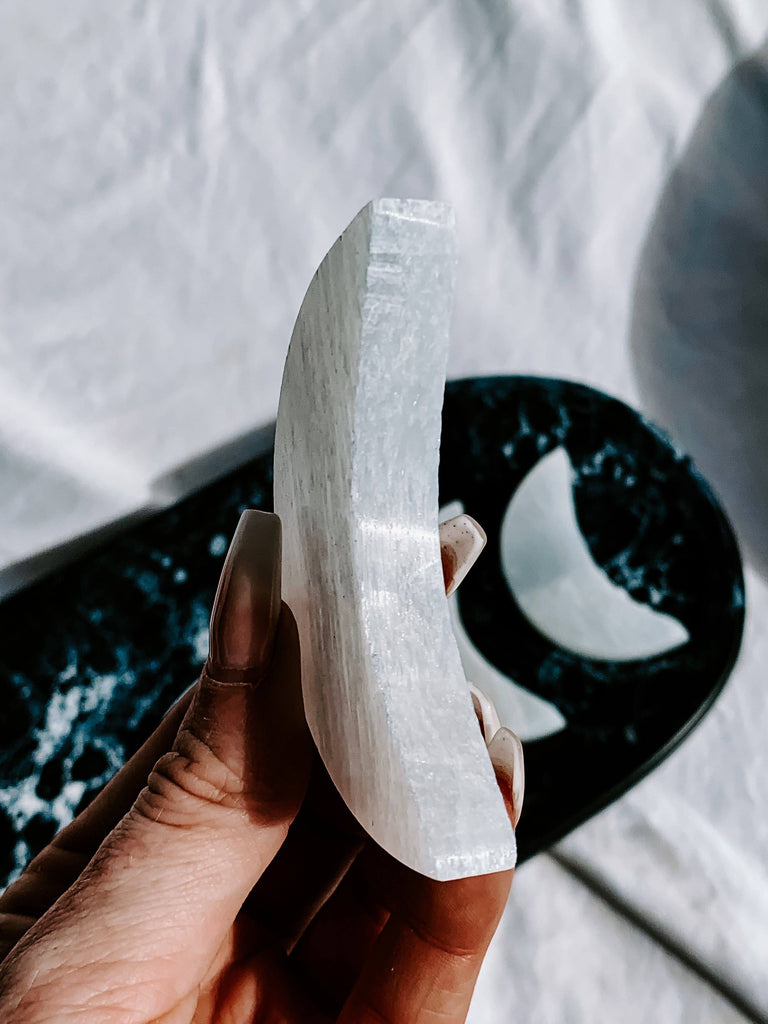 Selenite Crescent Moon Carving | Small - Unearthed Crystals