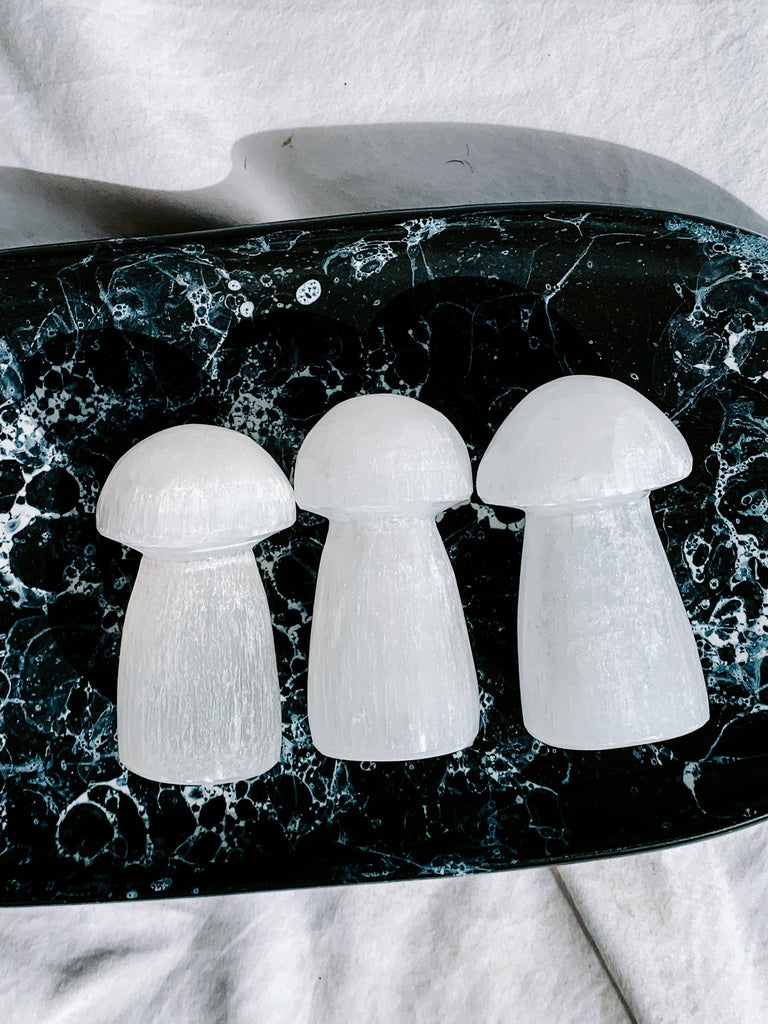 Selenite Mushroom Carving | Small - Unearthed Crystals