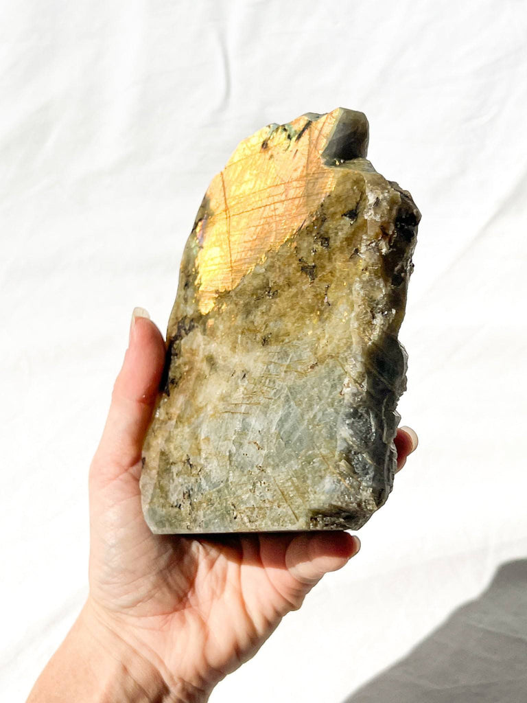 Labradorite Rough Standing Freeform | One Side Polished - Unearthed Crystals