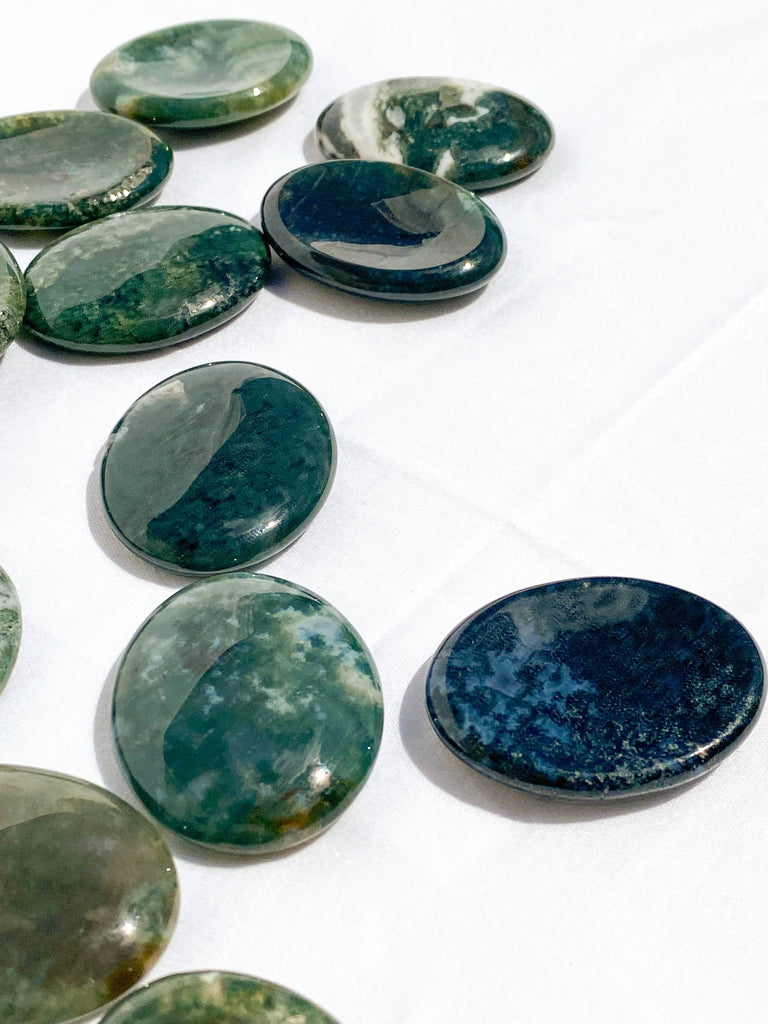 Moss Agate Worry Stone - Unearthed Crystals