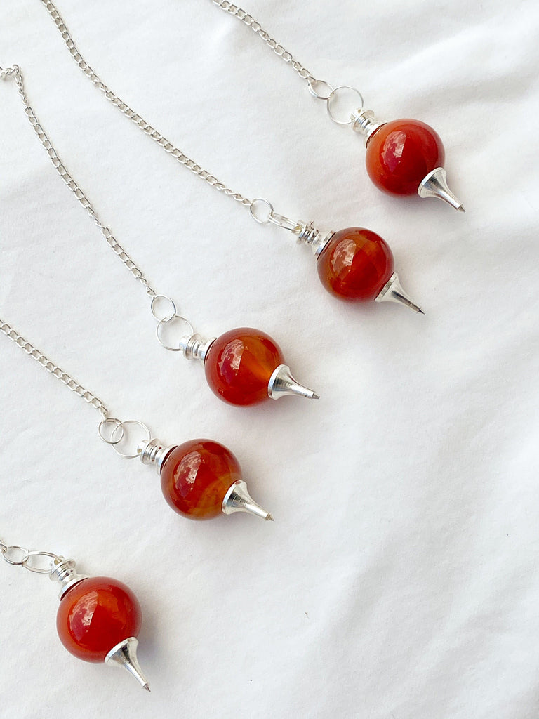 Carnelian Ball Pendulum | Silver Mounting - Unearthed Crystals