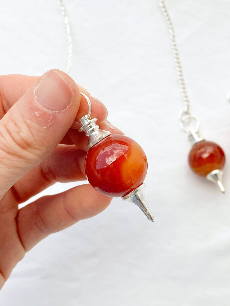 Carnelian Ball Pendulum | Silver Mounting - Unearthed Crystals