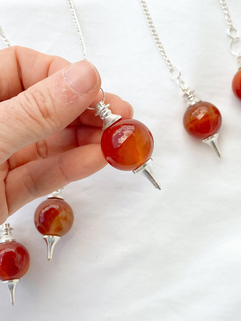 Carnelian Ball Pendulum | Silver Mounting - Unearthed Crystals