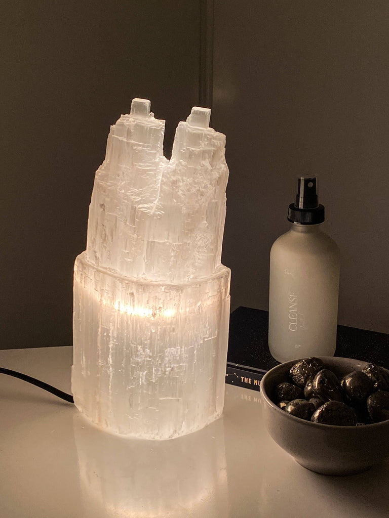 Selenite Lamp | Twin Tower | Medium - Unearthed Crystals
