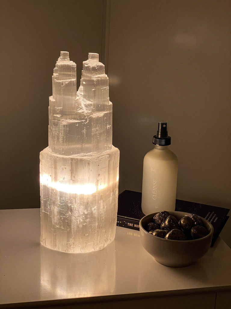 Selenite Lamp | Twin Tower | Large - Unearthed Crystals