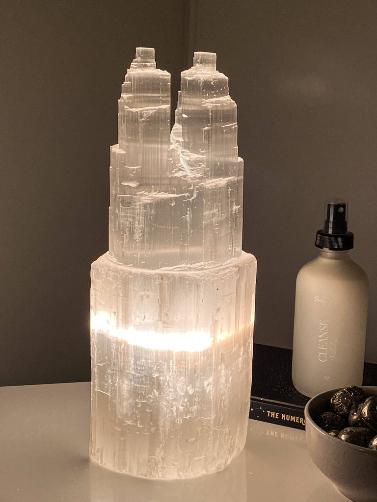 Selenite Lamp | Twin Tower | Large - Unearthed Crystals