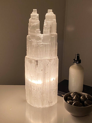 Selenite Lamp | Twin Tower | Extra Large - Unearthed Crystals