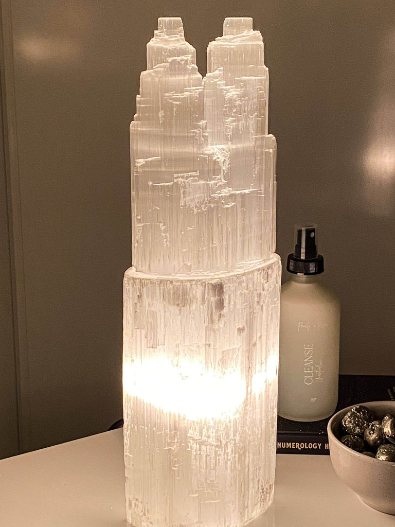 Selenite Lamp | Twin Tower | Extra Large - Unearthed Crystals
