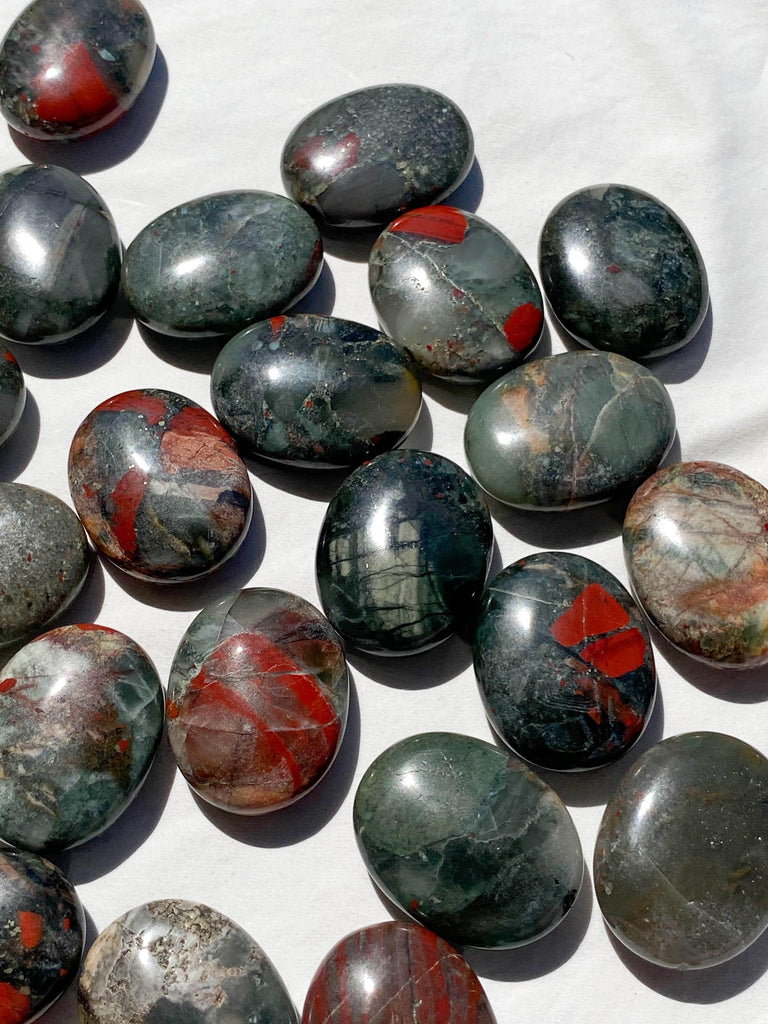 Bloodstone Jasper Pillow Palm Stone - Unearthed Crystals