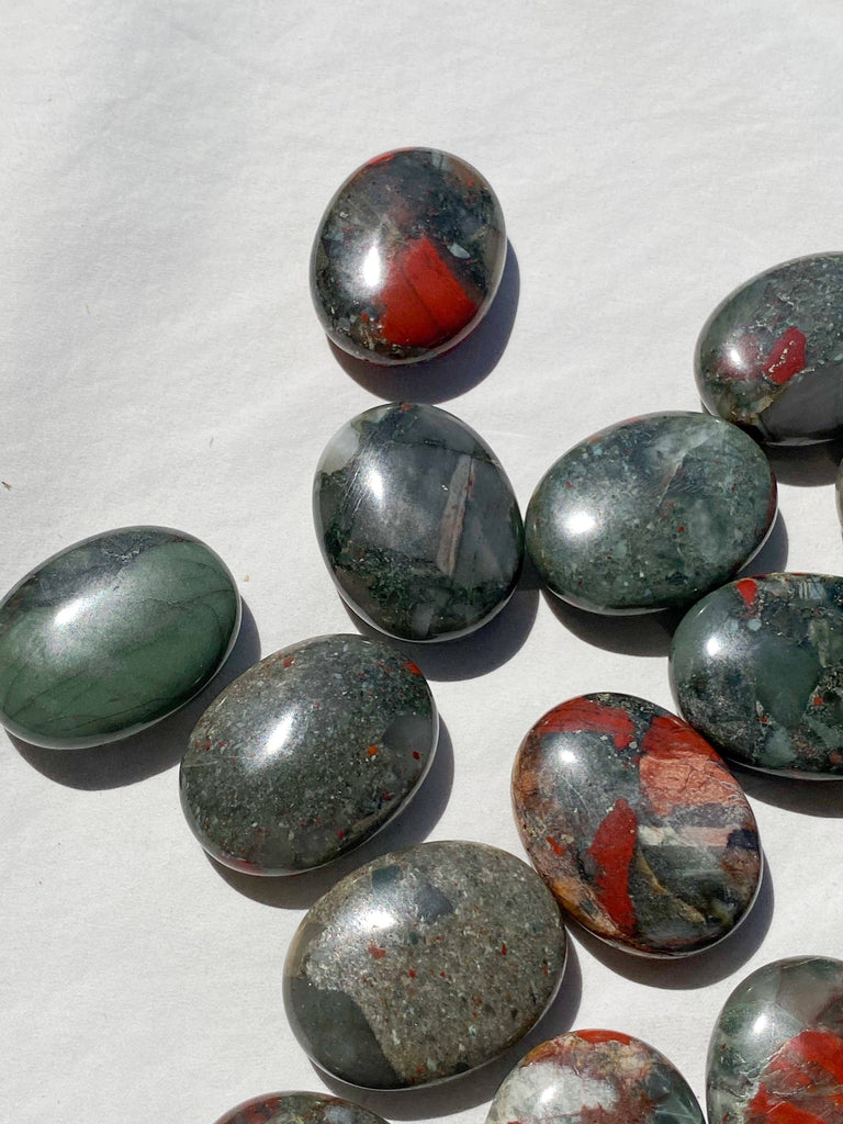 Bloodstone Jasper Pillow Palm Stone - Unearthed Crystals