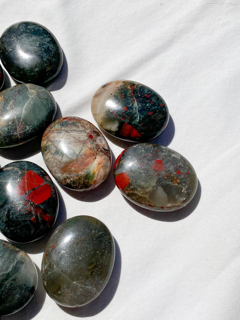 Bloodstone Jasper Pillow Palm Stone - Unearthed Crystals