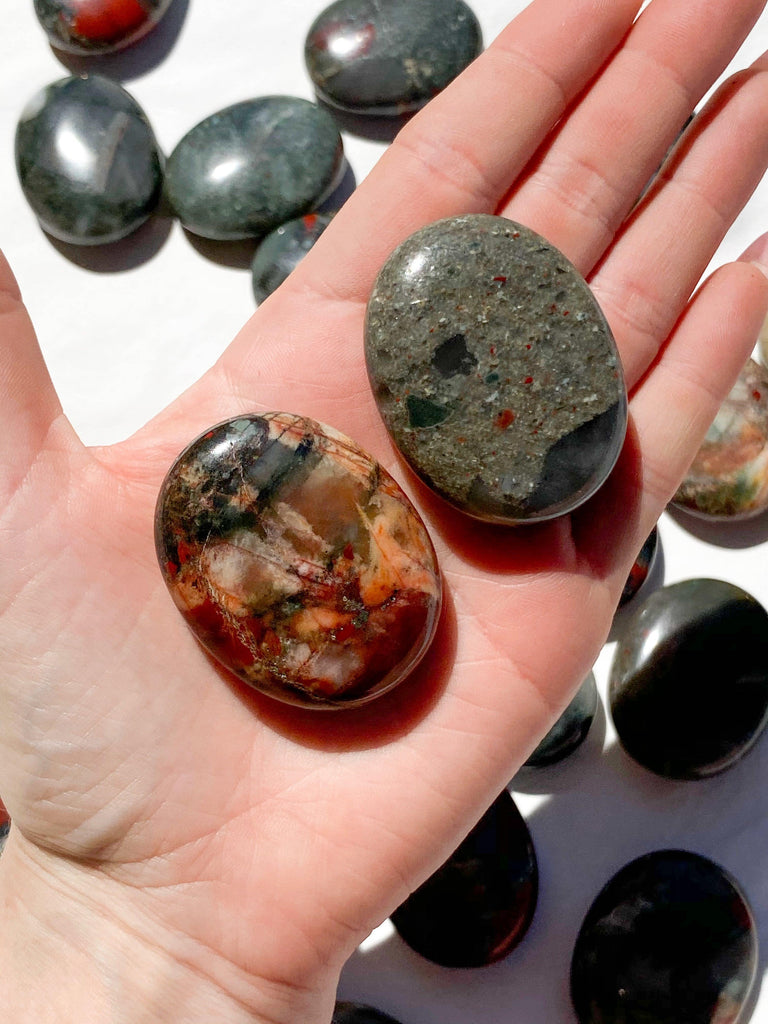 Bloodstone Jasper Pillow Palm Stone - Unearthed Crystals