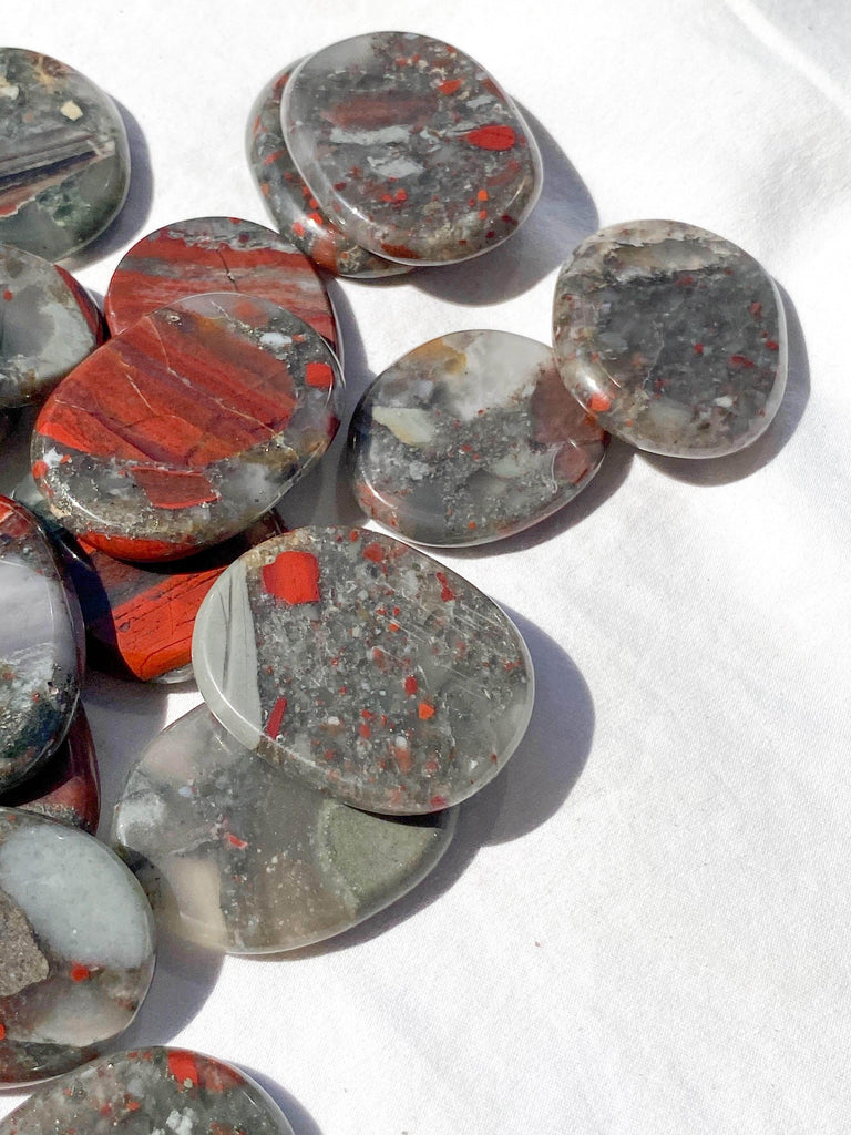 Bloodstone Jasper Flat Palm Stone - Unearthed Crystals