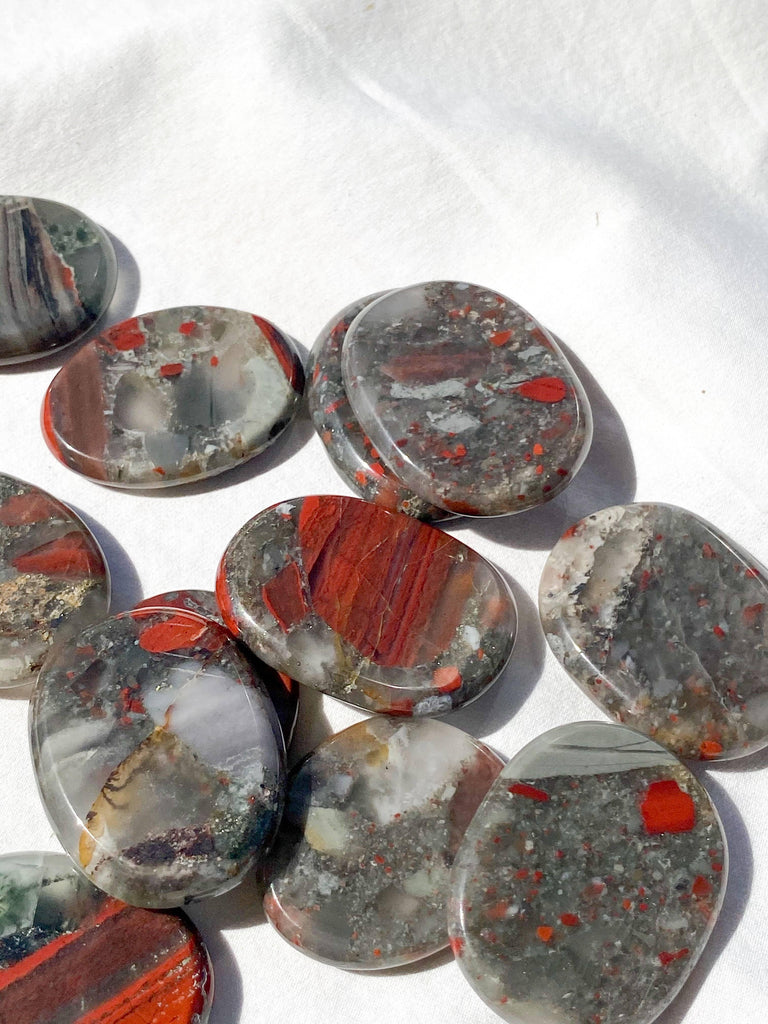 Bloodstone Jasper Flat Palm Stone - Unearthed Crystals