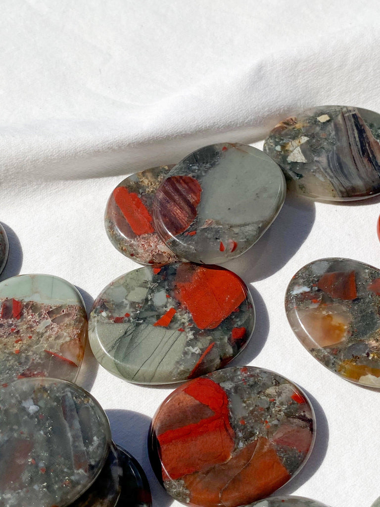 Bloodstone Jasper Flat Palm Stone - Unearthed Crystals