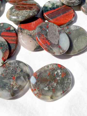 Bloodstone Jasper Flat Palm Stone - Unearthed Crystals