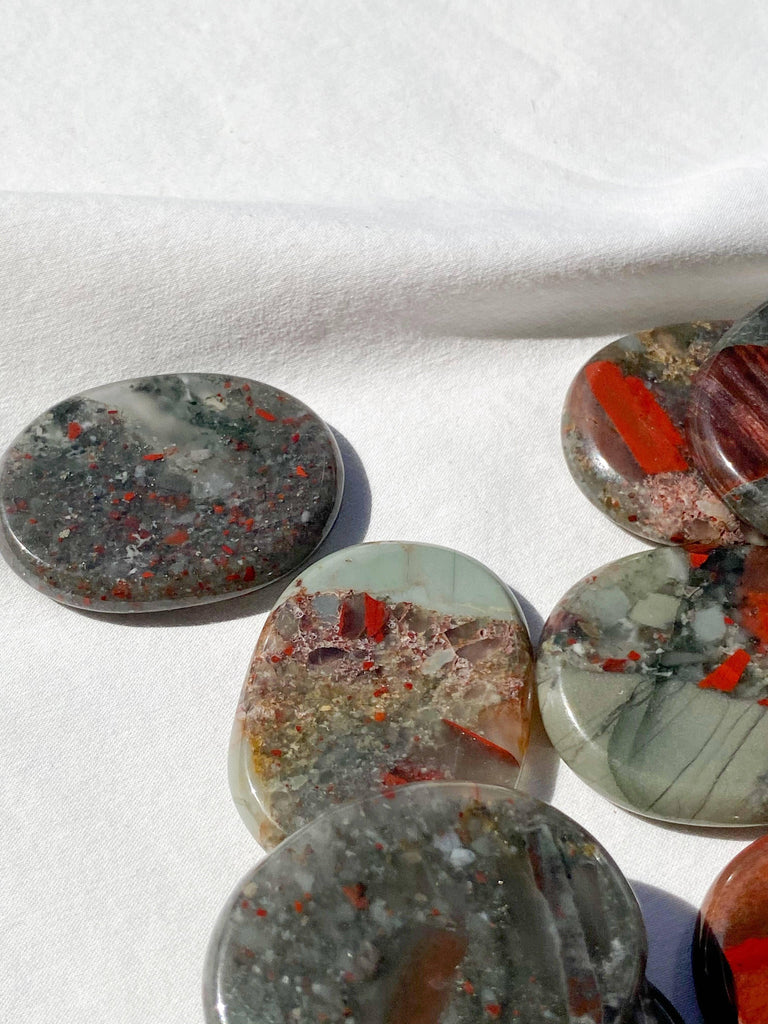Bloodstone Jasper Flat Palm Stone - Unearthed Crystals