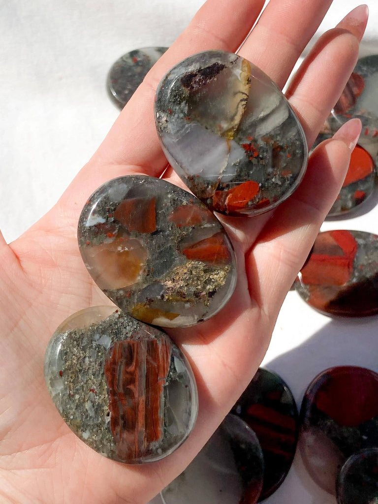 Bloodstone Jasper Flat Palm Stone - Unearthed Crystals