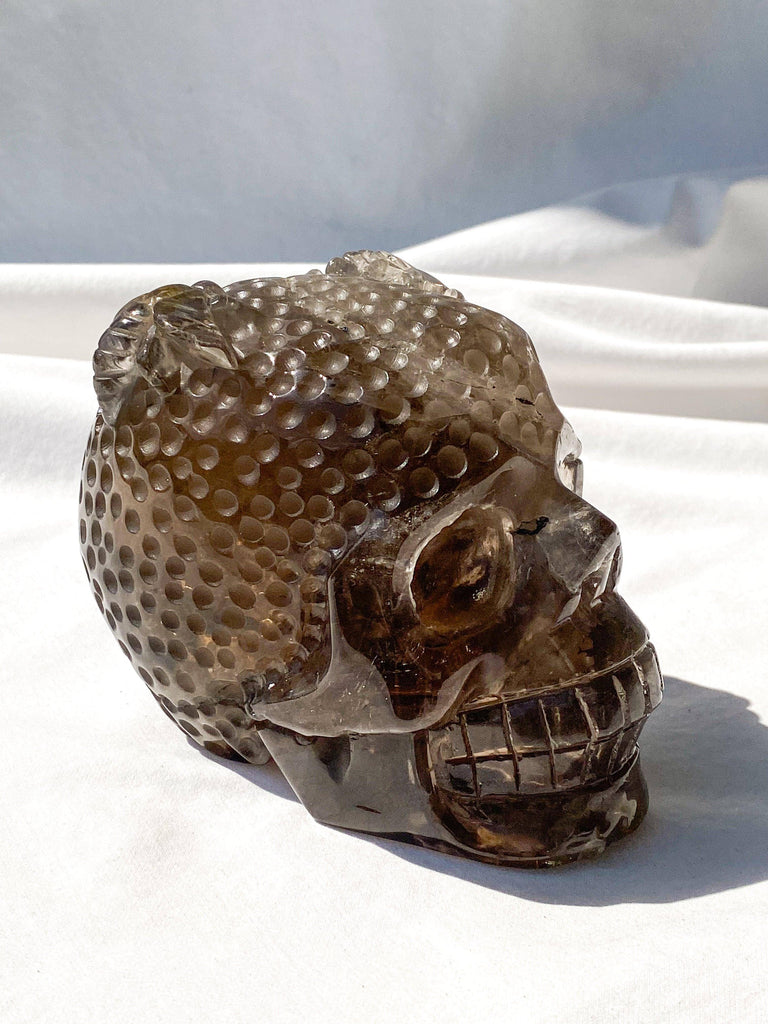 "Save The Bees" Skull Carving | Smokey Quartz - Unearthed Crystals