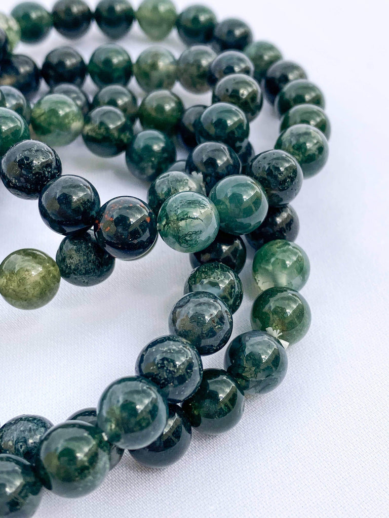 Moss Agate Bead Stretch Bracelet | 8mm - Unearthed Crystals