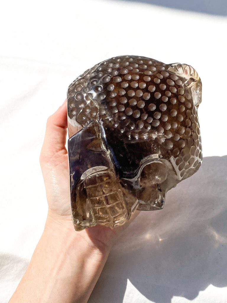 "Save The Bees" Skull Carving | Smokey Quartz - Unearthed Crystals
