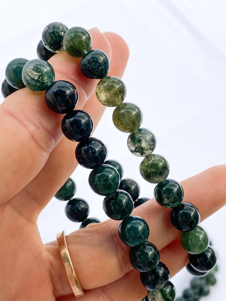 Moss Agate Bead Stretch Bracelet | 8mm - Unearthed Crystals