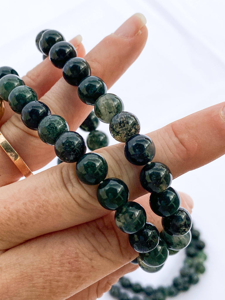 Moss Agate Bead Stretch Bracelet | 8mm - Unearthed Crystals