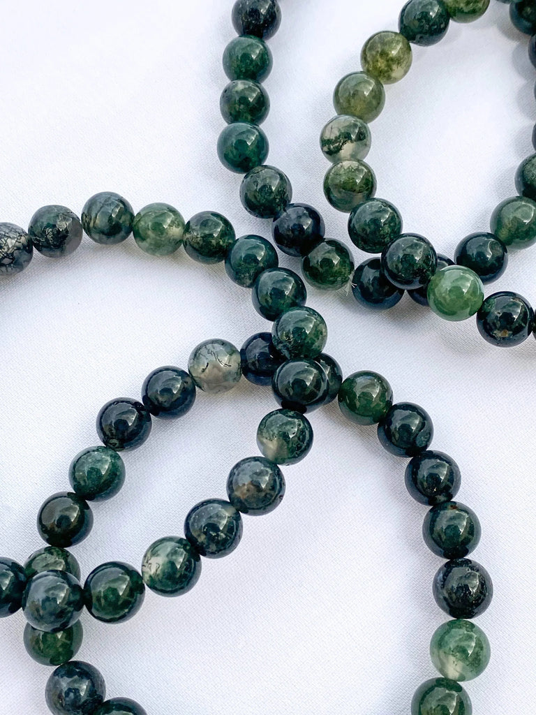 Moss Agate Bead Stretch Bracelet | 8mm - Unearthed Crystals